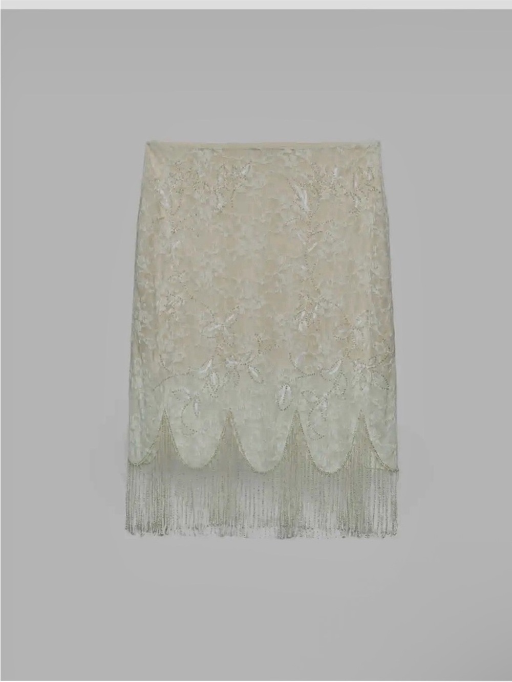 ZARA BEADED FRINGE FLORAL LACE SKIRT - Picture 14 of 16